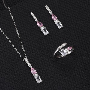 Cubic Zirconia Geometric Pendant Necklace Stud Earring Ring Set 140300005 Cubic Zirconia Geometric Pendant Necklace Stud Earring Ring Set 140300005