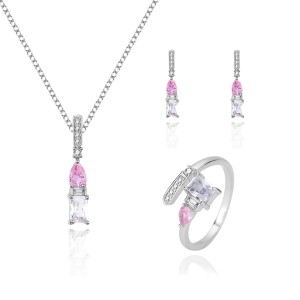 Cubic Zirconia Geometric Pendant Necklace Stud Earring Ring Set 140300005 Cubic Zirconia Geometric Pendant Necklace Stud Earring Ring Set 140300005