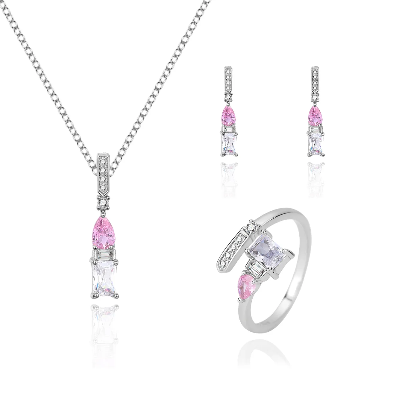Cubic Zirconia Geometric Pendant Necklace Stud Earring Ring Set 140300005 Cubic Zirconia Geometric Pendant Necklace Stud Earring Ring Set 140300005