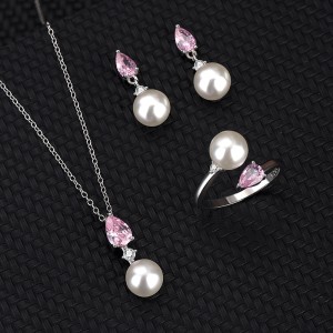 Cubic Zirconia Pearl Pendant Necklace Stud Earring Ring Set 140300007 Cubic Zirconia Pearl Pendant Necklace Stud Earring Ring Set 140300007