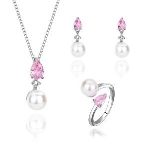 Cubic Zirconia Pearl Pendant Necklace Stud Earring Ring Set 140300007 Cubic Zirconia Pearl Pendant Necklace Stud Earring Ring Set 140300007