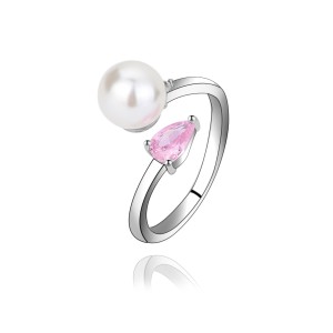 Cubic Zirconia Pearl Pendant Necklace Stud Earring Ring Set 140300007