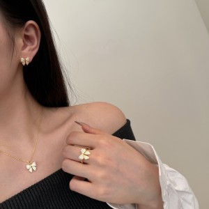 S925 Zirconia Bow Earring Ring Necklace Set 140300009