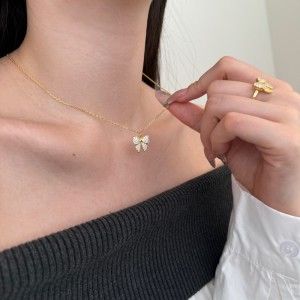 S925 Zirconia Bow Earring Ring Necklace Set 140300009