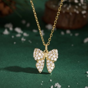 S925 Zirconia Bow Earring Ring Necklace Set 140300009