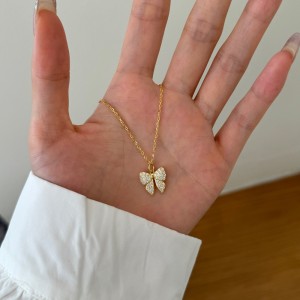 S925 Zirconia Bow Earring Ring Necklace Set 140300009