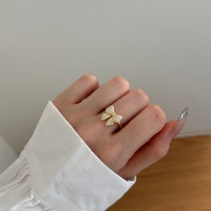 S925 Zirconia Bow Earring Ring Necklace Set 140300009