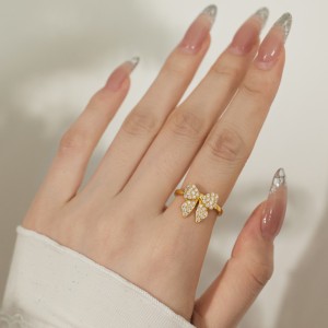 S925 Zirconia Bow Earring Ring Necklace Set 140300009