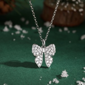 S925 Zirconia Bow Earring Ring Necklace Set 140300009