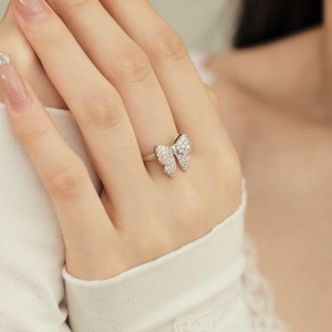 S925 Zirconia Bow Earring Ring Necklace Set 140300009