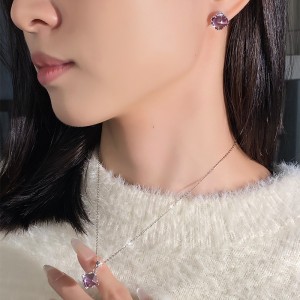 925 Sterling Silver Natural Amethyst Jewelry Set 140300010