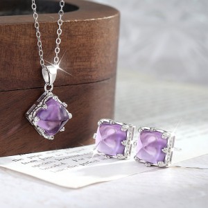 925 Sterling Silver Natural Amethyst Jewelry Set 140300010