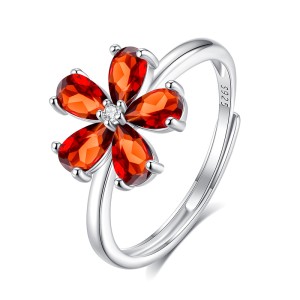 925 Sterling Silver Natural Crystal Stone Flower Jewelry Set 140300011