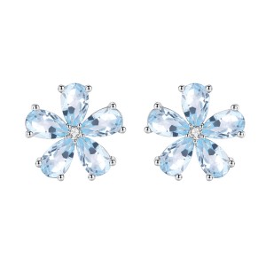 925 Sterling Silver Natural Crystal Stone Flower Jewelry Set 140300011