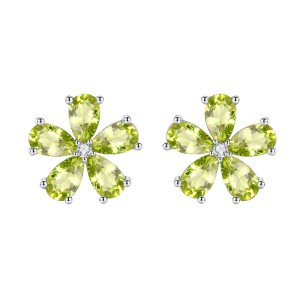 925 Sterling Silver Natural Crystal Stone Flower Jewelry Set 140300011