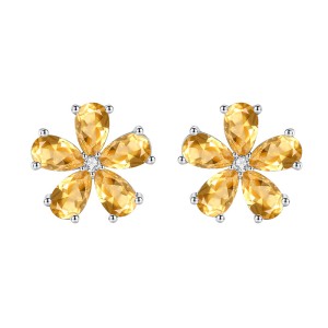 925 Sterling Silver Natural Crystal Stone Flower Jewelry Set 140300011