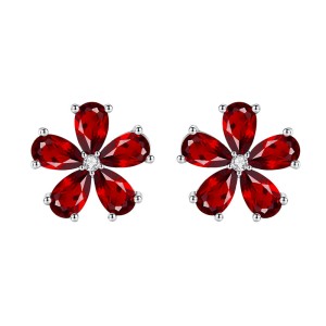 925 Sterling Silver Natural Crystal Stone Flower Jewelry Set 140300011