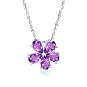925 Sterling Silver Natural Crystal Stone Flower Jewelry Set 140300011