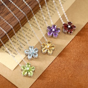 925 Sterling Silver Natural Crystal Stone Flower Jewelry Set 140300011