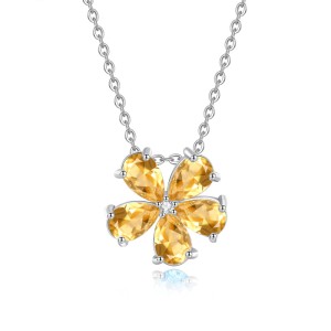 925 Sterling Silver Natural Crystal Stone Flower Jewelry Set 140300011