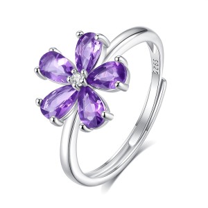 925 Sterling Silver Natural Crystal Stone Flower Jewelry Set 140300011