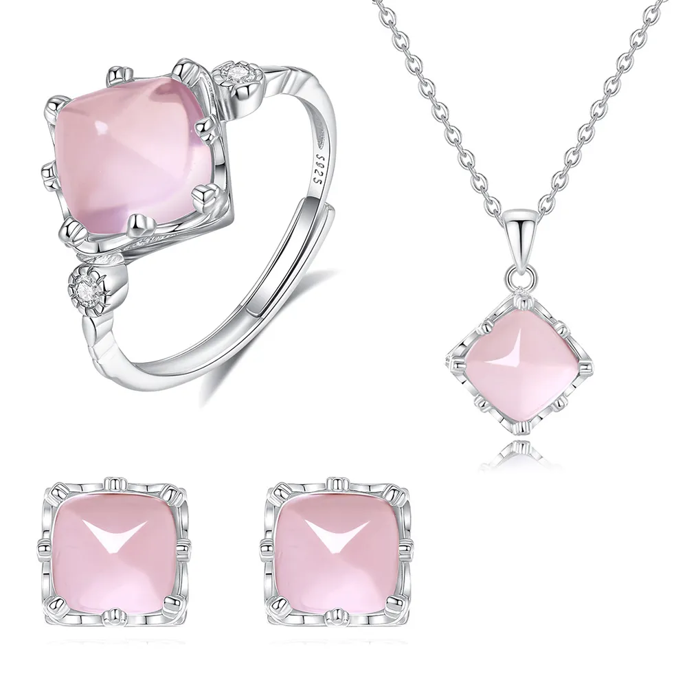 925 Sterling Silver Rose Quartz Jewelry Set 140300012