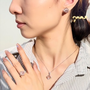 925 Sterling Silver Rose Quartz Jewelry Set 140300012
