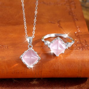925 Sterling Silver Rose Quartz Jewelry Set 140300012