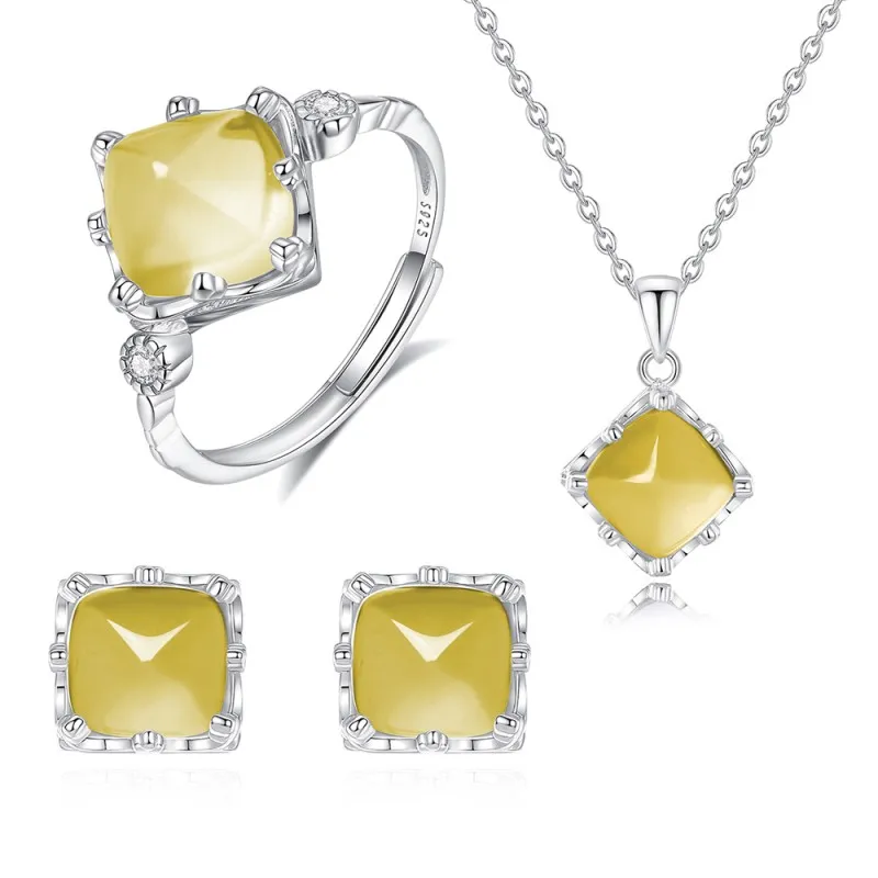 925 Sterling Silver Yellow Citrine Jewelry Set 140300013