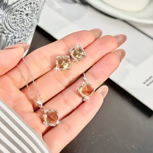 925 Sterling Silver Yellow Citrine Jewelry Set 140300013