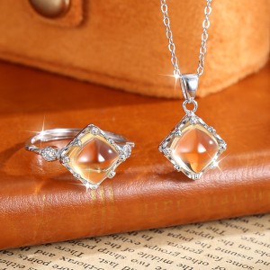 925 Sterling Silver Yellow Citrine Jewelry Set 140300013