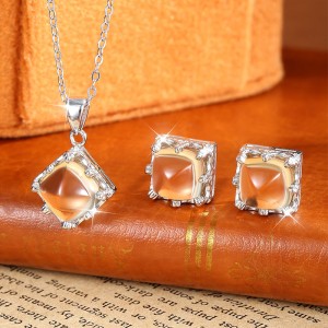 925 Sterling Silver Yellow Citrine Jewelry Set 140300013