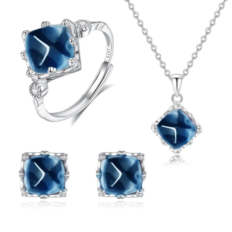 925 Sterling Silver London Blue Topaz Jewelry Set 140300014