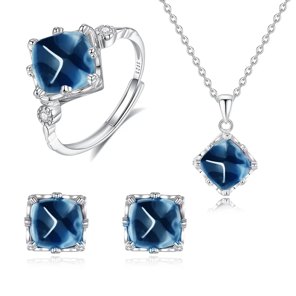 925 Sterling Silver London Blue Topaz Jewelry Set 140300014