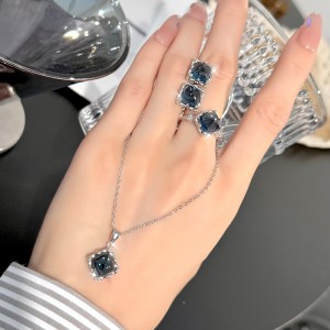 925 Sterling Silver London Blue Topaz Jewelry Set 140300014