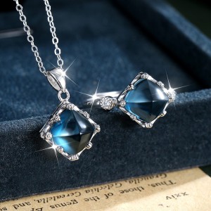 925 Sterling Silver London Blue Topaz Jewelry Set 140300014