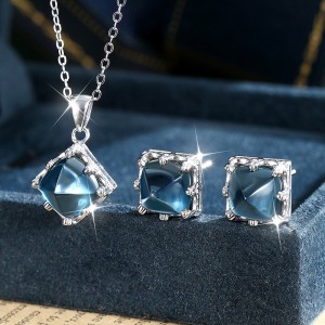 925 Sterling Silver London Blue Topaz Jewelry Set 140300014