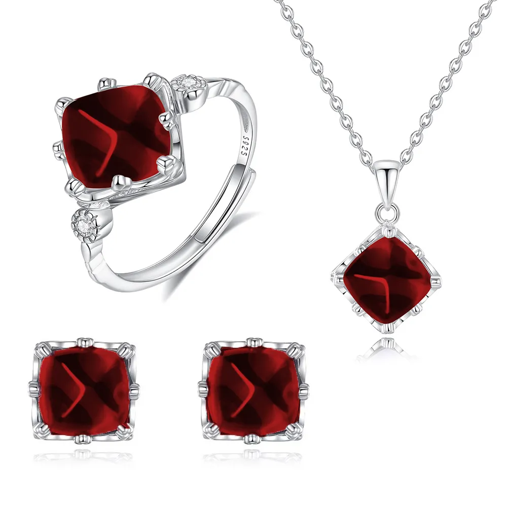 925 Sterling Silver Natural Garnet Jewelry Set 140300015