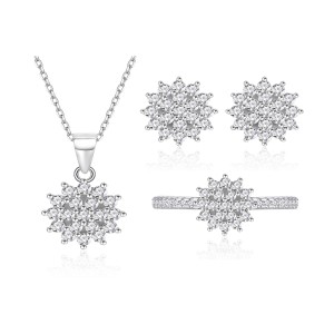 925 Sterling Silver CZ Snowflake Jewelry Set 140300016