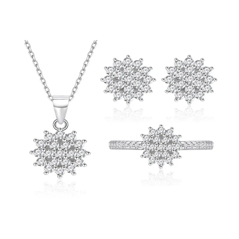 925 Sterling Silver CZ Snowflake Jewelry Set 140300016