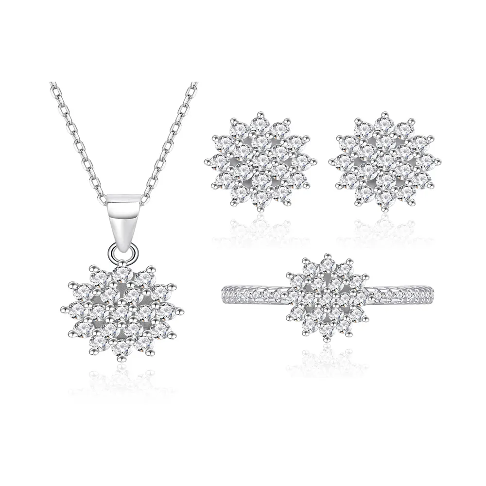 925 Sterling Silver CZ Snowflake Jewelry Set 140300016