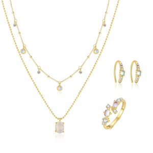 925 Sterling Silver Layered Synthetic Moonstone Jewelry Set 140300017
