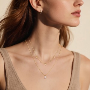 925 Sterling Silver Layered Synthetic Moonstone Jewelry Set 140300017