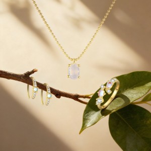 925 Sterling Silver Layered Synthetic Moonstone Jewelry Set 140300017