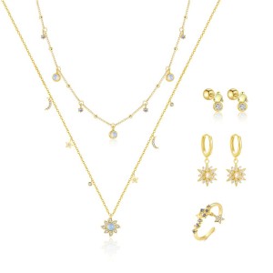 925 Sterling Silver Moonstone Star Necklace Earring Ring Set 140300018 925 Sterling Silver Moonstone Star Necklace Earring Ring Set 140300018