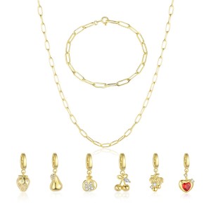925 Sterling Silver Paperclip Chain Bracelet Necklace Fruit Charm Kit 140500002