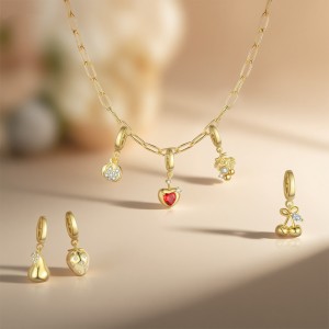 925 Sterling Silver Paperclip Chain Bracelet Necklace Fruit Charm Kit 140500002