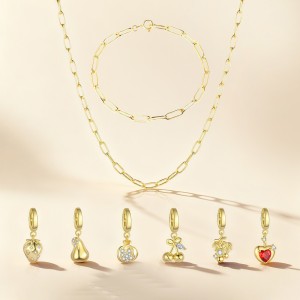 925 Sterling Silver Paperclip Chain Bracelet Necklace Fruit Charm Kit 140500002