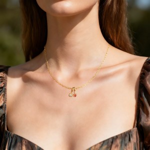 925 Sterling Silver Paperclip Chain Bracelet Necklace Fruit Charm Kit 140500002