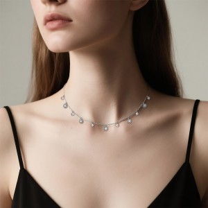 925 Sterling Silver Geometric Coin CZ Necklace Bracelet Set 140500003